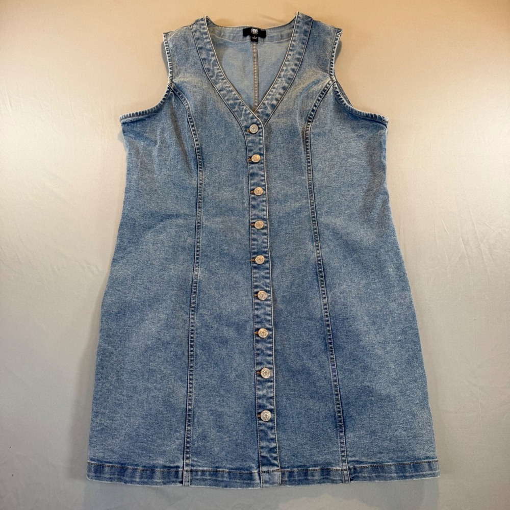 Frye Womens Denim Button Front Sleeveless Mini Dress L Western Boho Festival Y2K